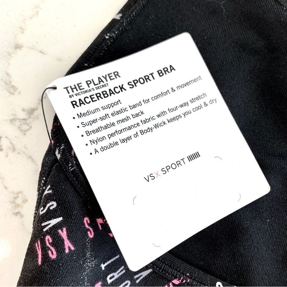 Victoria’s Secret Sport Black Pink Logo RacerBack Player Sports Bra Medium M - Picture 5 of 5